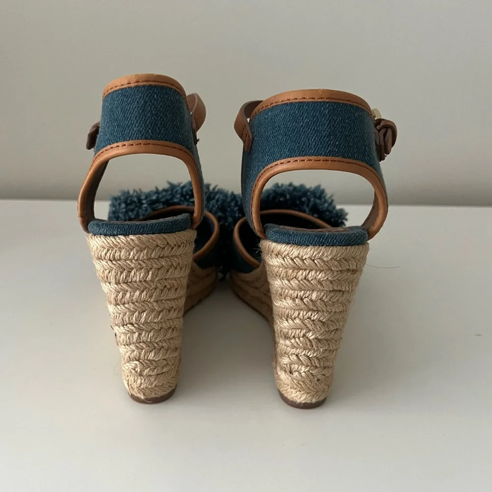 Tory Burch Blue Denim Y2K Wedge Sandals - Picture 3 of 6